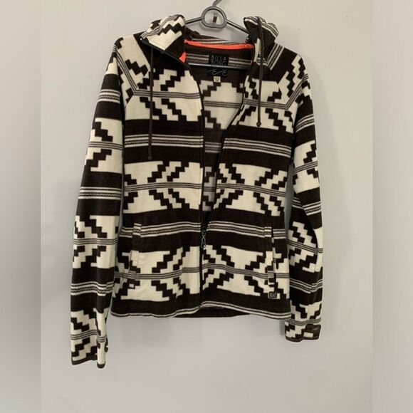 Billabong Hooded Full Zip Jacket Sweatshirt Aztec Pattern Brown Cream Size S - Picture 1 of 15